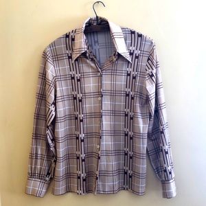 Retro 70s brown/tan patterned shirt Sz M